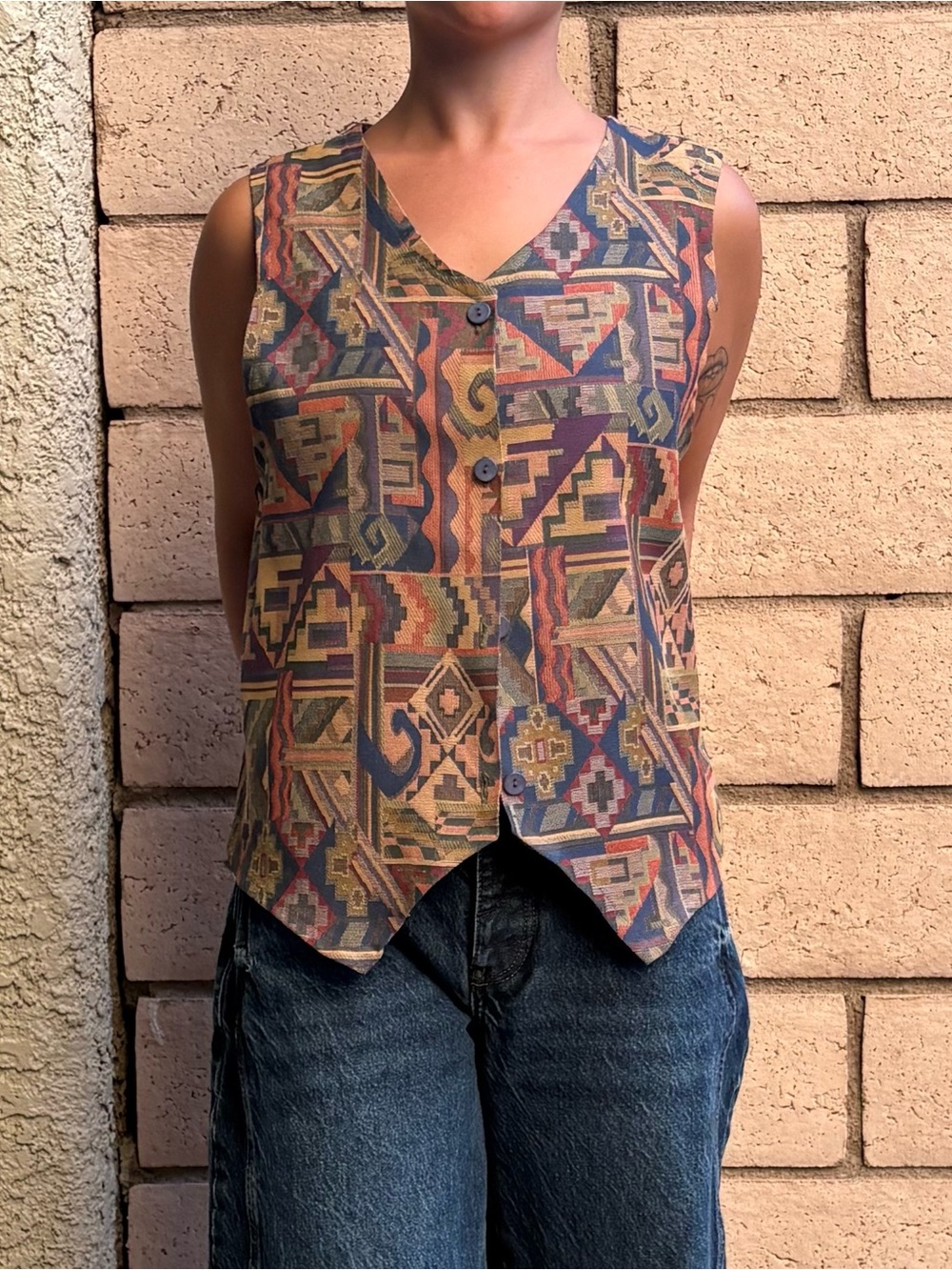 Vintage Funky Geometric Southwestern Tapestry Vest